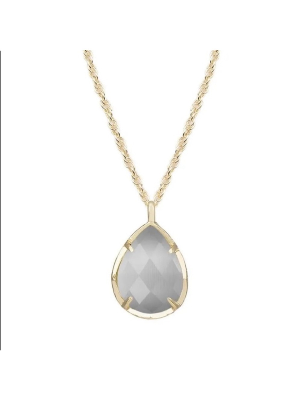 Kendra Scott Kiri Gold Tone Gray Slate Faceted Teardrop Pear Stone Necklace